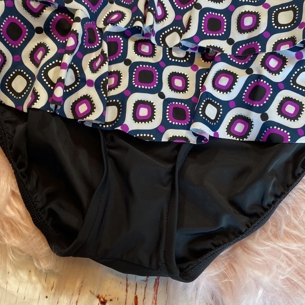 NWT Swim Solutions Triple Tier Fauxkini Ruffled One Piece Swimsuit sz 12 - Picture 8 of 14